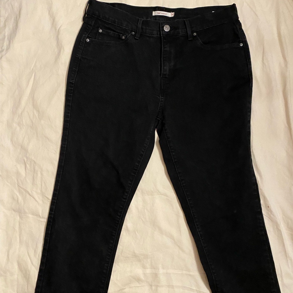 Levis 505 Straight Black Denim Mid Rise Skinny Jeans 30 Indie Sleaze Minimalist - Picture 3 of 6
